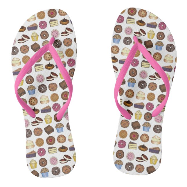 Foodie Bake Sale Cupcake Cake Pie Doughnut Brownie Flip Flops (Footbed)