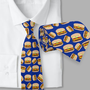 Foodie Blue Pattern Cheesburgers Tie
