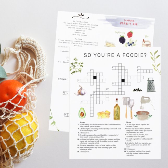Foodie Chef Watercolor Recipe Crossword Puzzle (Creator Uploaded)