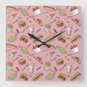 Foodie Faves Fabulous Pattern Square Wall Clock