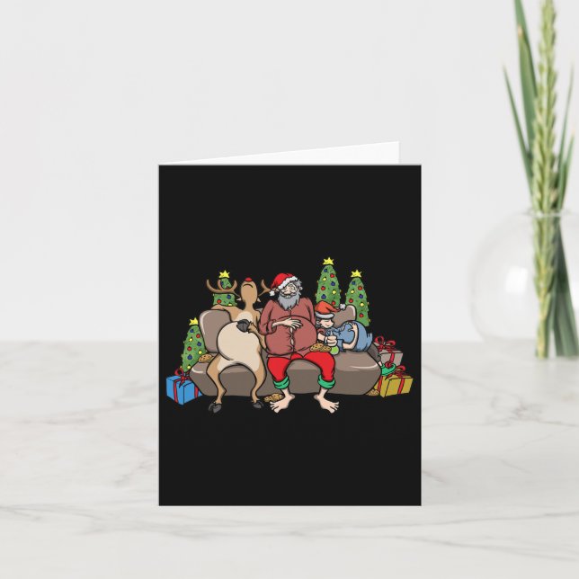 Foodie Gifts Food Coma Funny Christmas Pun Santa C Card (Front)