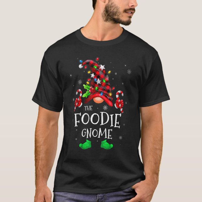 Foodie Gnome Buffalo Plaid Matching Family Christm T-Shirt (Front)