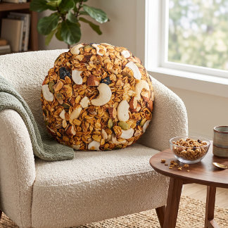 Foodie Home Decor: Realistic Granola Muesli Round Cushion