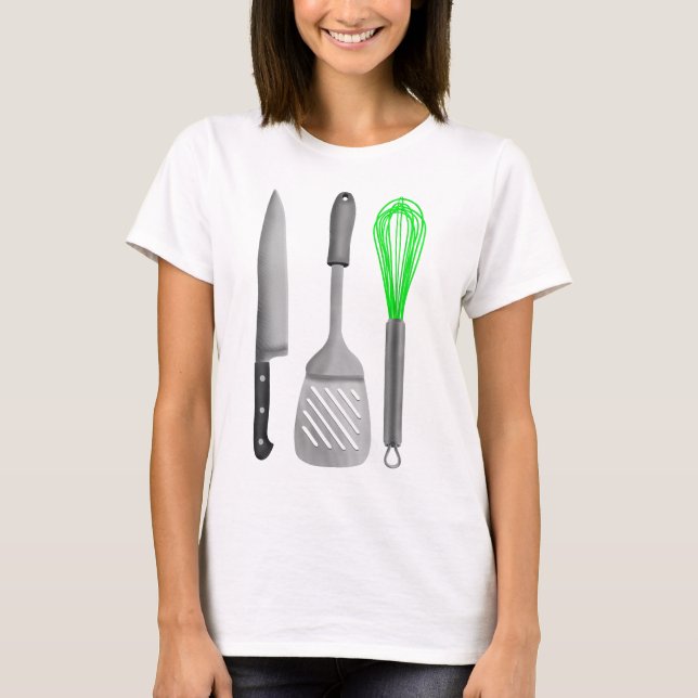 foodie Kitchen Untensils Pattern T-Shirt (Front)
