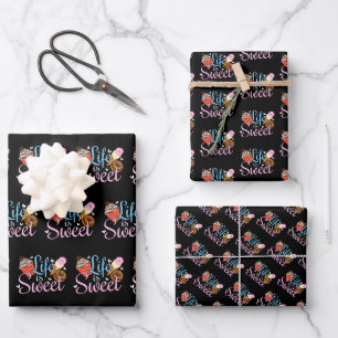 Foodie Life is Sweet Baking Quote - Cupcake Art Wrapping Paper Sheet