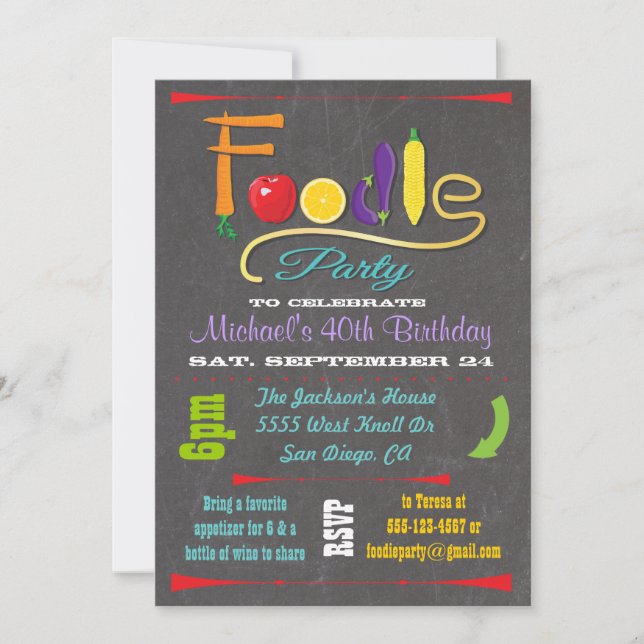 Foodie party Chalkboard Invitations (Front)