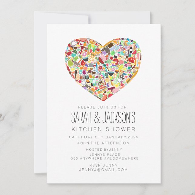 Foodies Heart Kitchen Tea Bridal Shower Party Invitation (Front)