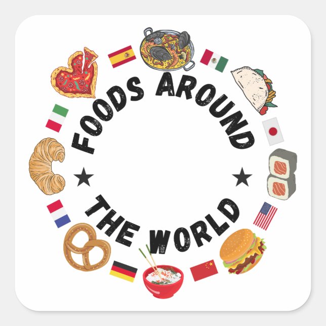 Foods around the world square sticker (Front)