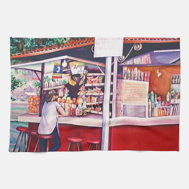 Foodstand, Mexico Tea Towel (Horizontal)