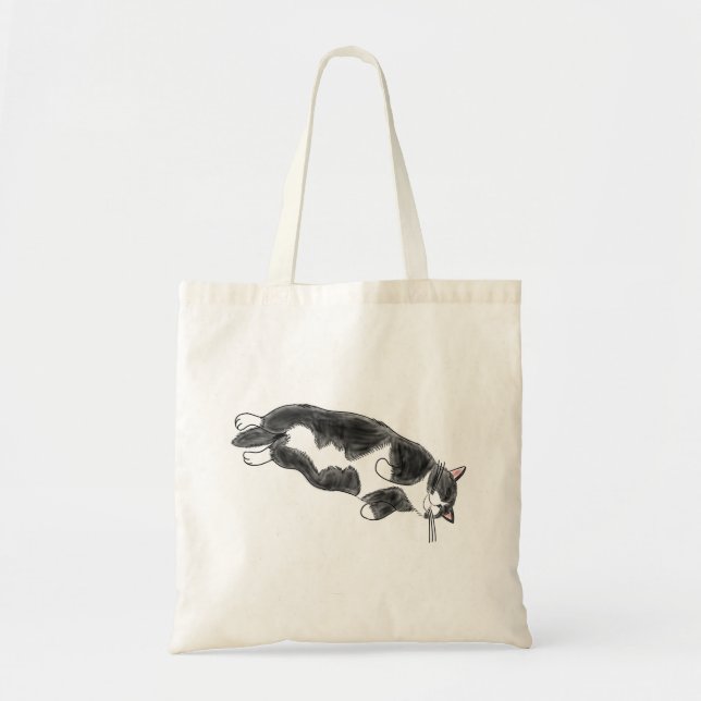 FooFooCat: Lazy Jumbo Tuxedo Cat Tote Bag (Front)