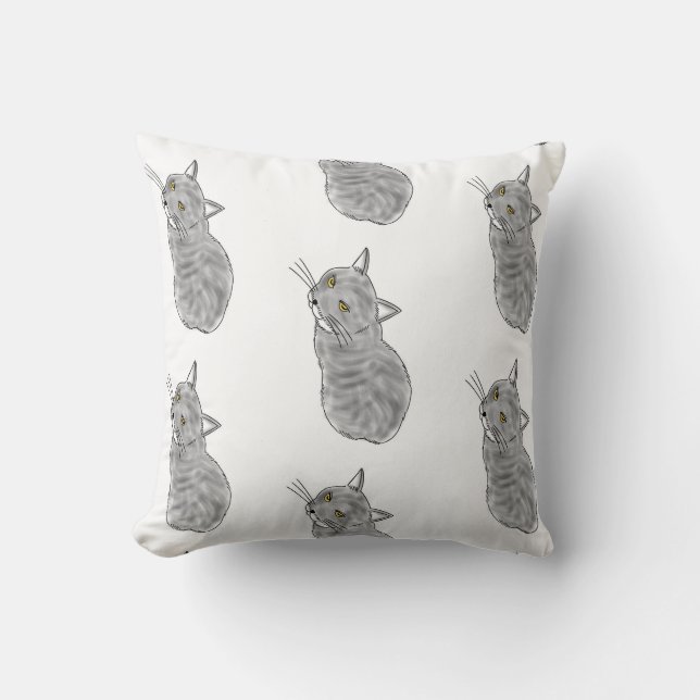 FooFooCat: Shy Grey Cat Cushion (Front)