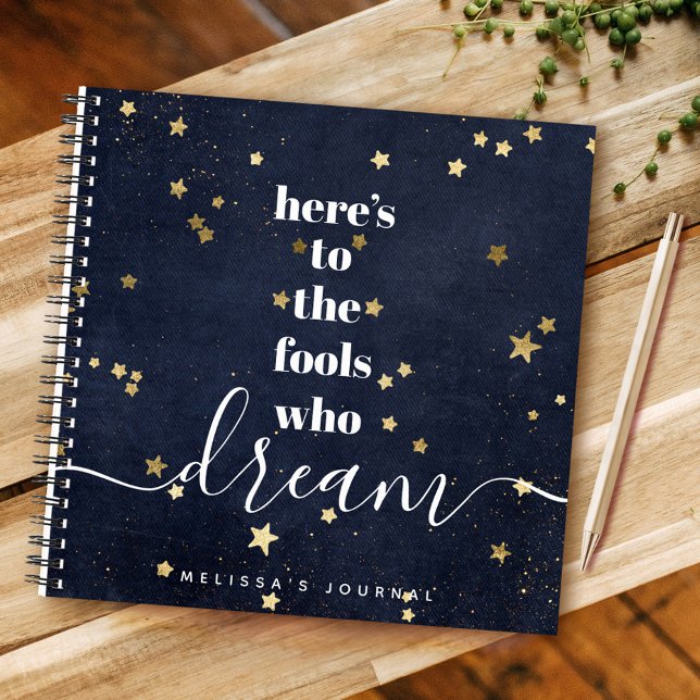 Fools Who Dream Quote Gold Stars Navy Keepsake Notebook (Creator Uploaded)