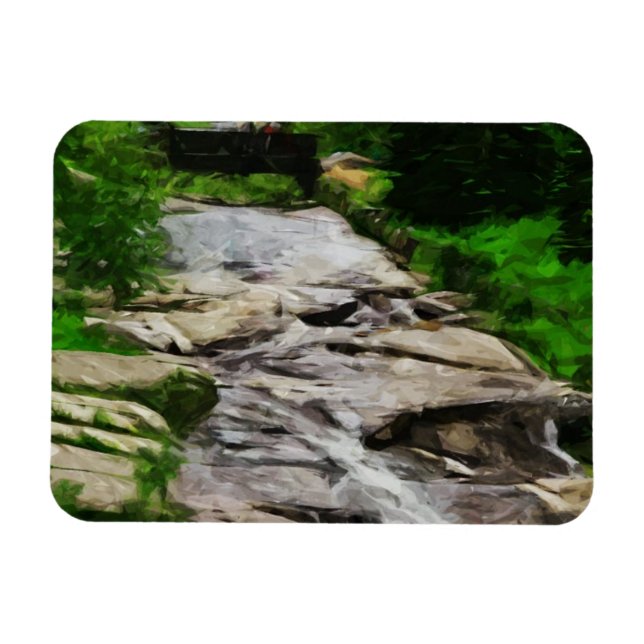 Foot Bridge Over Rocky Stream and Falls Abstract Magnet (Horizontal)
