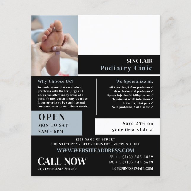 Foot Care Portrait, Podiatry Clinic, Podiatrist Flyer (Front)