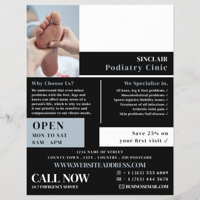 Foot Care Portrait, Podiatry Clinic, Podiatrist Flyer (Front)