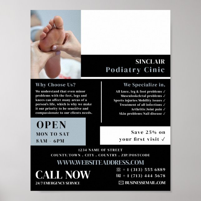 Foot Care Portrait, Podiatry Clinic, Podiatrist Poster (Front)