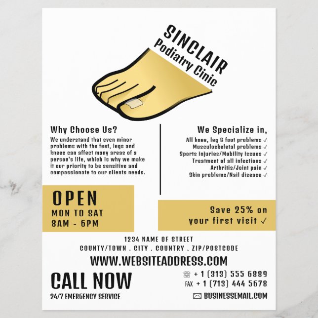 Foot Design, Podiatry Clinic, Podiatrist Flyer (Front)