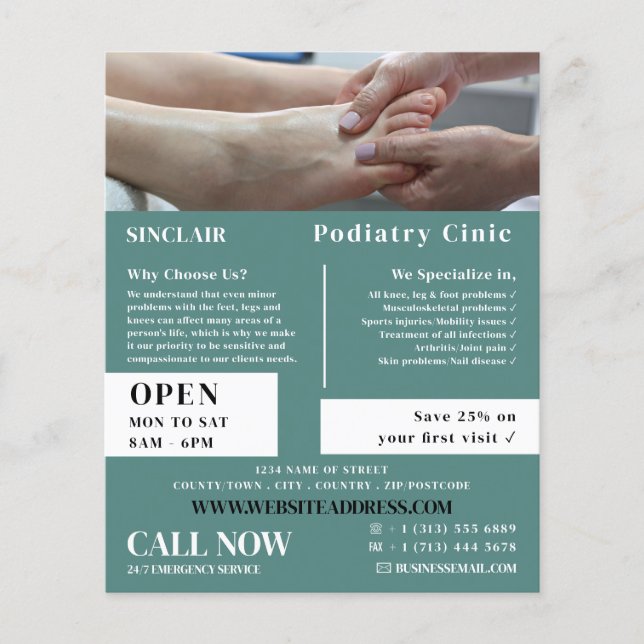Foot Exam Portrait, Podiatry Clinic, Podiatrist Flyer (Front)