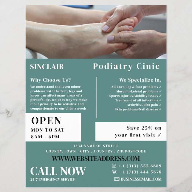 Foot Exam Portrait, Podiatry Clinic, Podiatrist Flyer (Front)