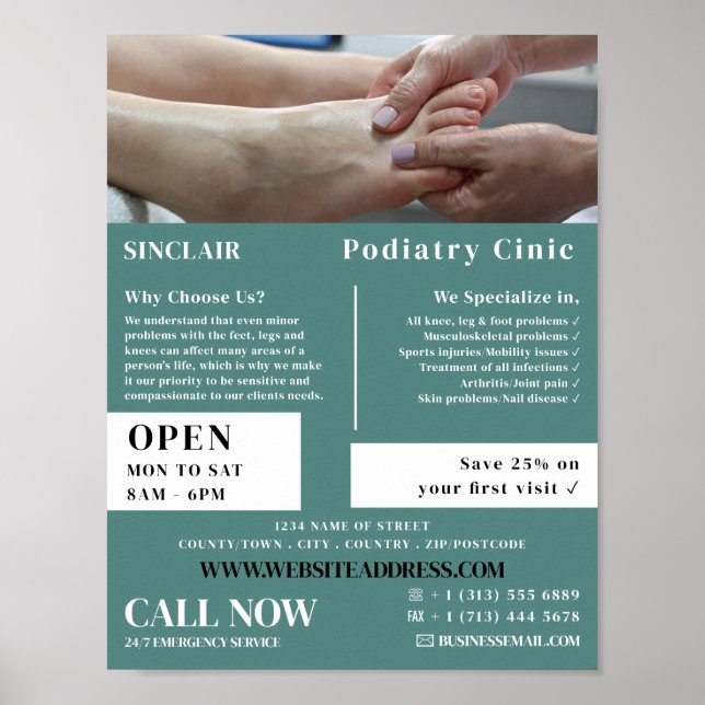 Foot Exam Portrait, Podiatry Clinic, Podiatrist Poster (Front)