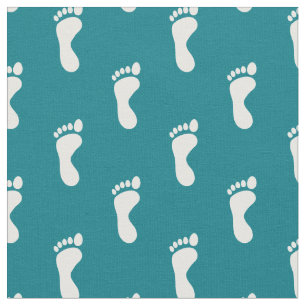 Foot Feet Footprints Teal White Fabric