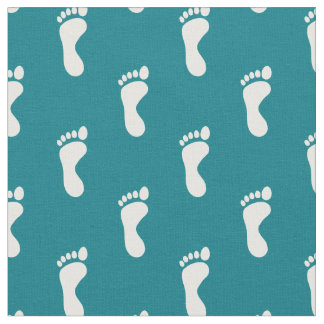 Foot Feet Footprints Teal White Fabric