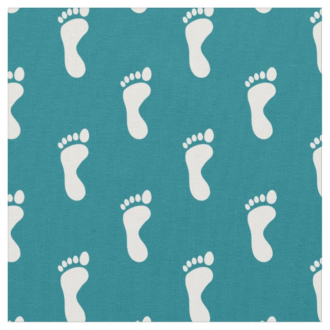 Foot Feet Footprints Teal White Fabric (Close Up)