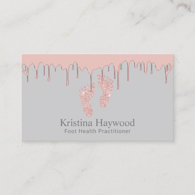 Foot Health Practitioner Rose Gold Dripping Business Card (Front)