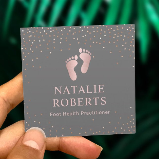 Foot Healthcare Practitioner Grey & Rose Gold Square Business Card (Creator Uploaded)