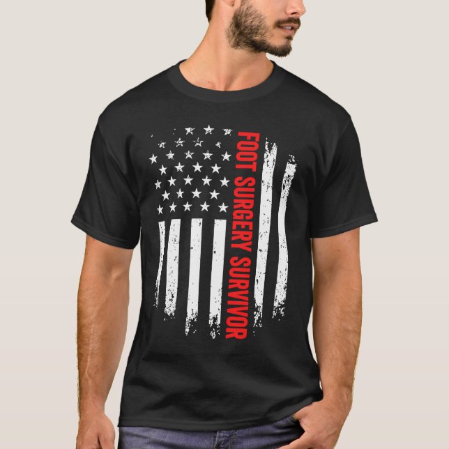 Foot Leg Surgery Survivor American Flag Recovery G T-Shirt (Front)