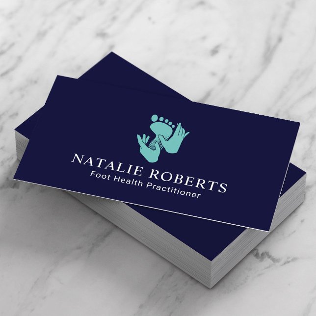 Foot Massage Healthcare Practitioner Teal & Navy Business Card (Creator Uploaded)