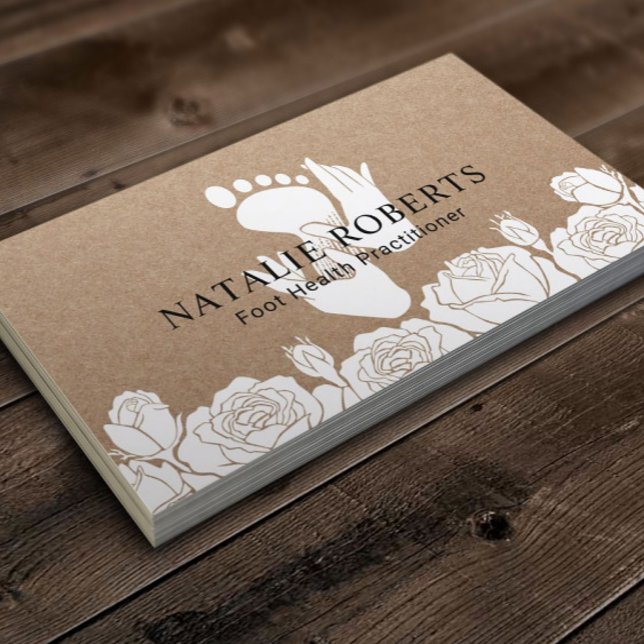 Foot Massage Therapist Podiatrist Floral Kraft Business Card (Creator Uploaded)