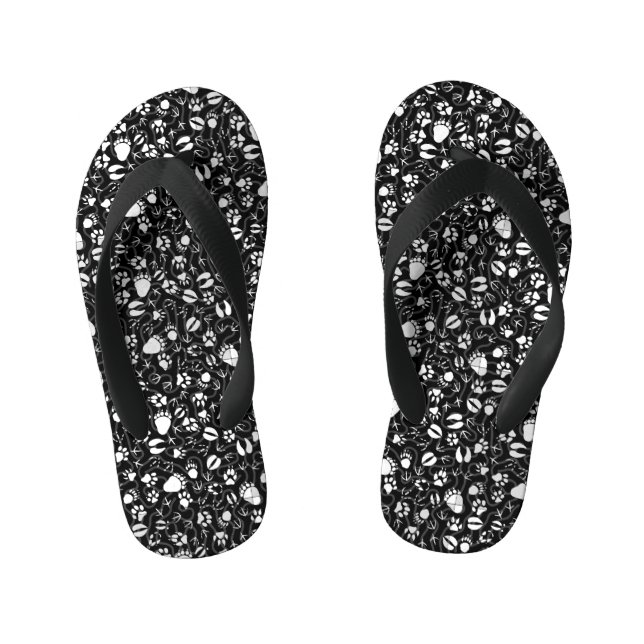 Foot prints 01.b. Black BG Kid's Flip Flops (Footbed)
