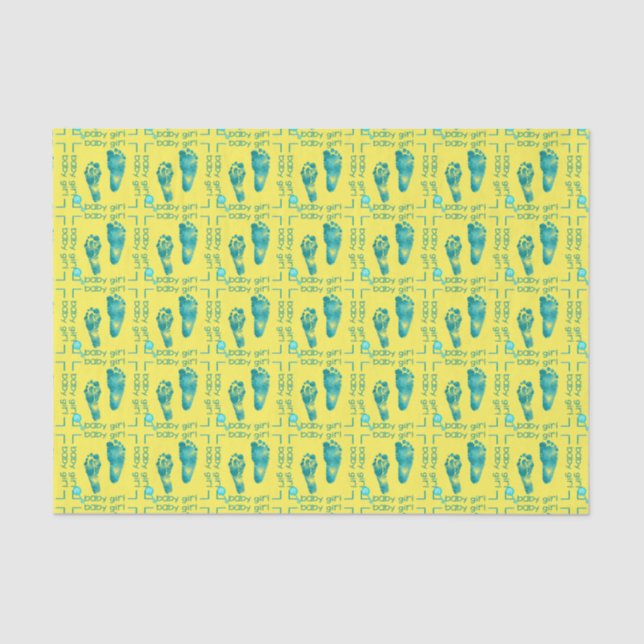 Foot Prints Baby Girl Teal-Tissue Wrapping Paper (Front)