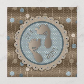 Foot Prints Boy Baby Shower Invitation Square