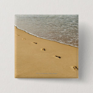 Foot prints in Sand with Wave 15 Cm Square Badge