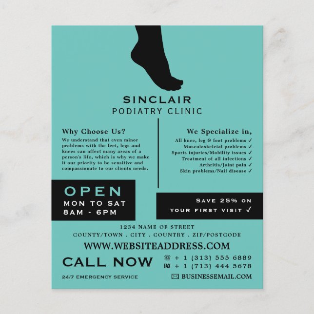 Foot Silhouette, Podiatry Clinic, Podiatrist Flyer (Front)