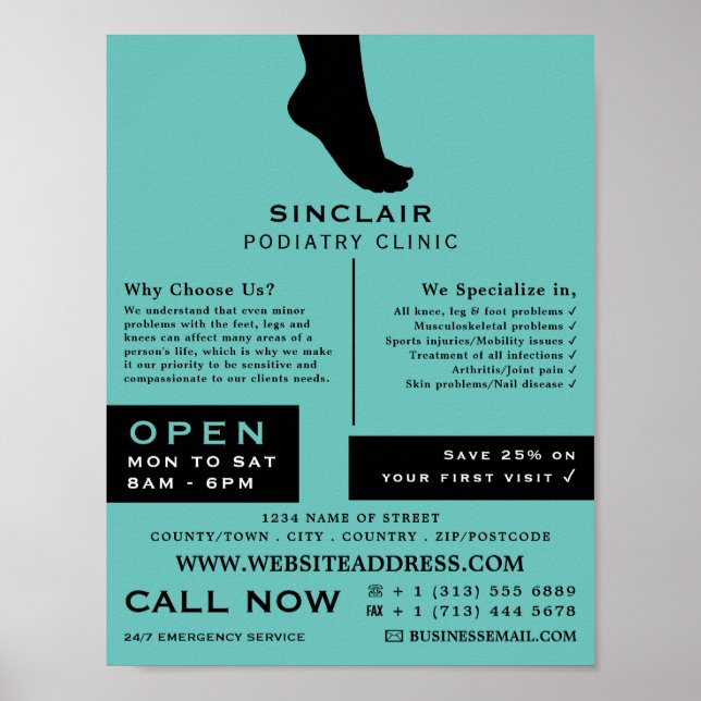 Foot Silhouette, Podiatry Clinic, Podiatrist Poster (Front)