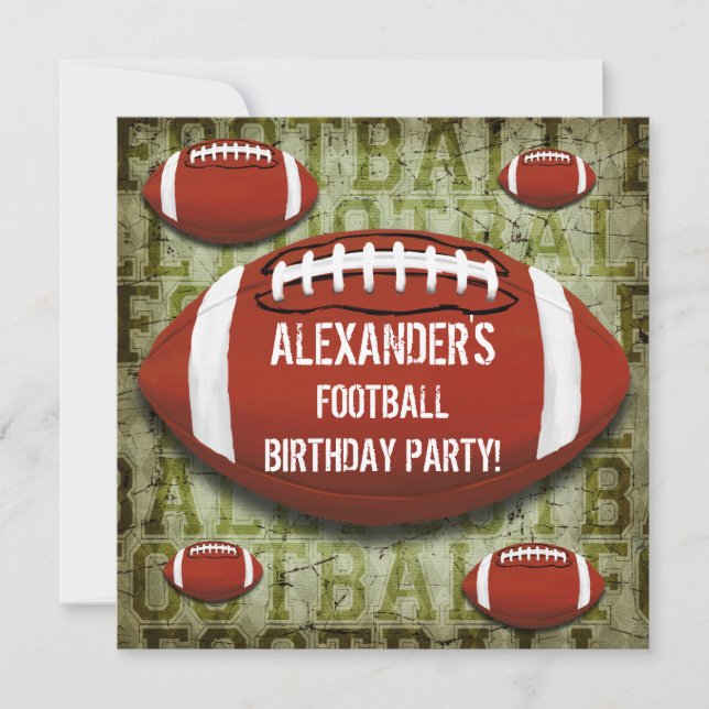 Football 11th Birthday Party Vintage Green Grunge Invitation (Front)
