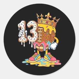 Football 13th Birthday Ice Cream Drip Thirn Years Classic Round Sticker
