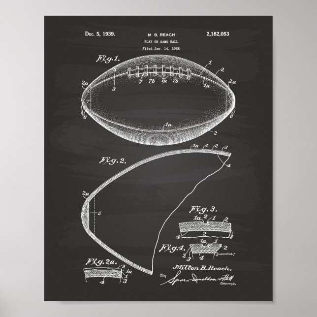 Football 1939 Patent Art - Chalkboard Poster (Front)