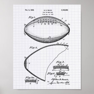 Football 1939 Patent Art - Lined Peper Poster