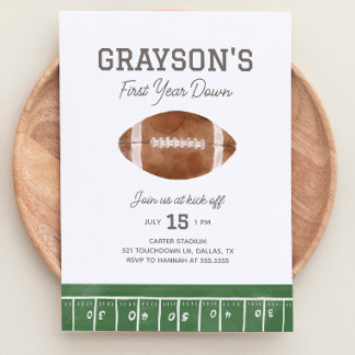 Football 1st Birthday Invitation First Year Down 1