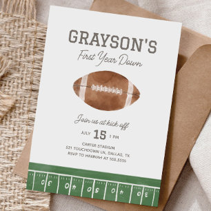 Football 1st Birthday Invitation, First Year Down  Invitation