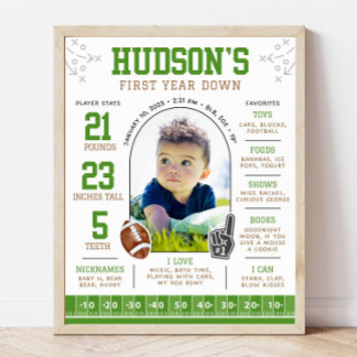 Football 1st Birthday Milestone Poster First Year