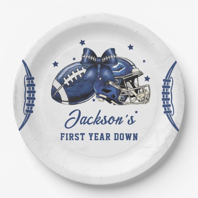 Football 1st Birthday Paper Plates (Front)