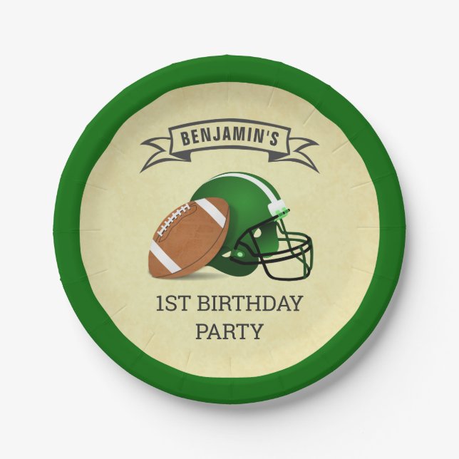 Football 1st Birthday Party Paper Plate (Front)