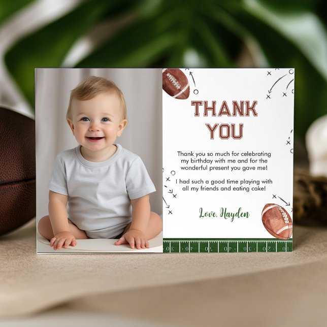 Football 1st Birthday Photo Thank You Card (Creator Uploaded)