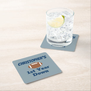 Football 1st Birthday Square Paper Coaster