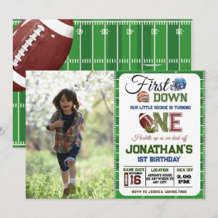 Football 1st Photo Birthday boy  Invitation
